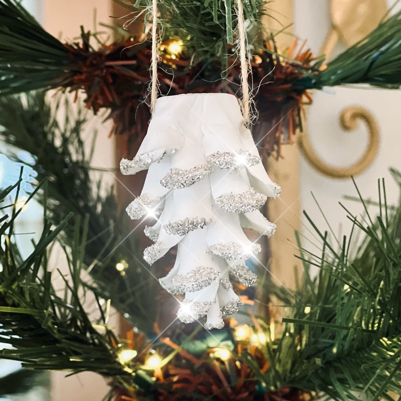 Glass Glittered Porcelain Pinecone Ornament