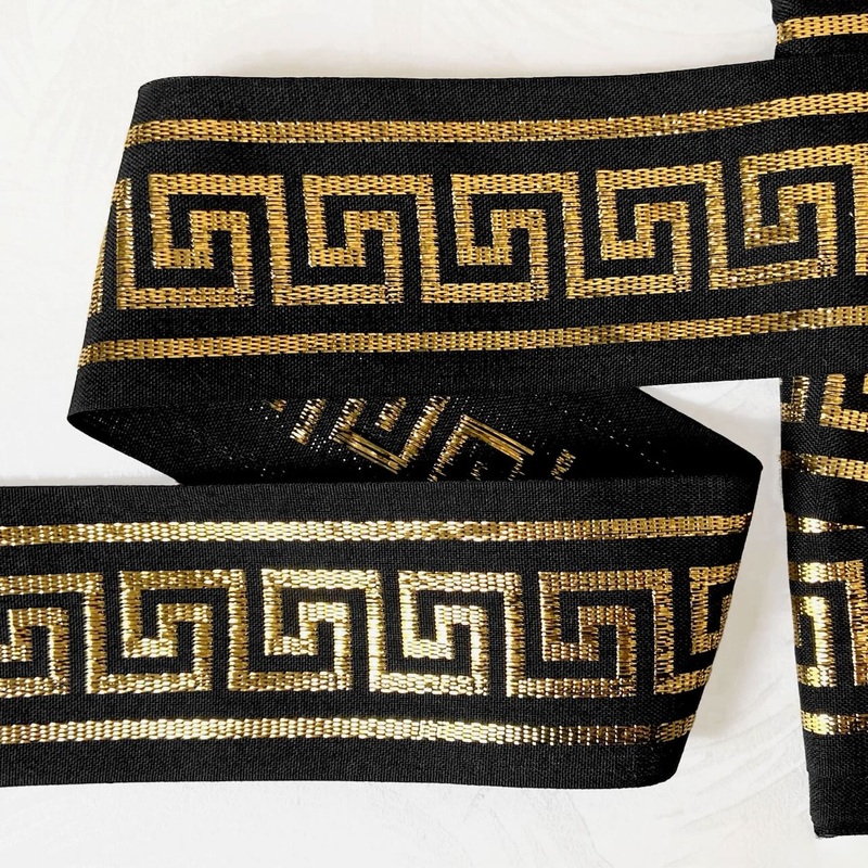 Greek Key Jacquard-Gold on Black