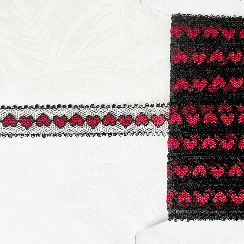 Heart Lace-Red & Black-By the Yard & 24 Yard Roll