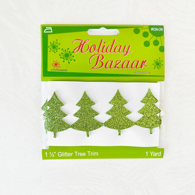 Iron-on Glitter Tree Trim-Green Glitter