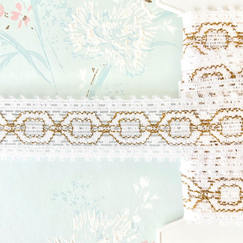 Metallic Circle Flat Lace-Gold & White
