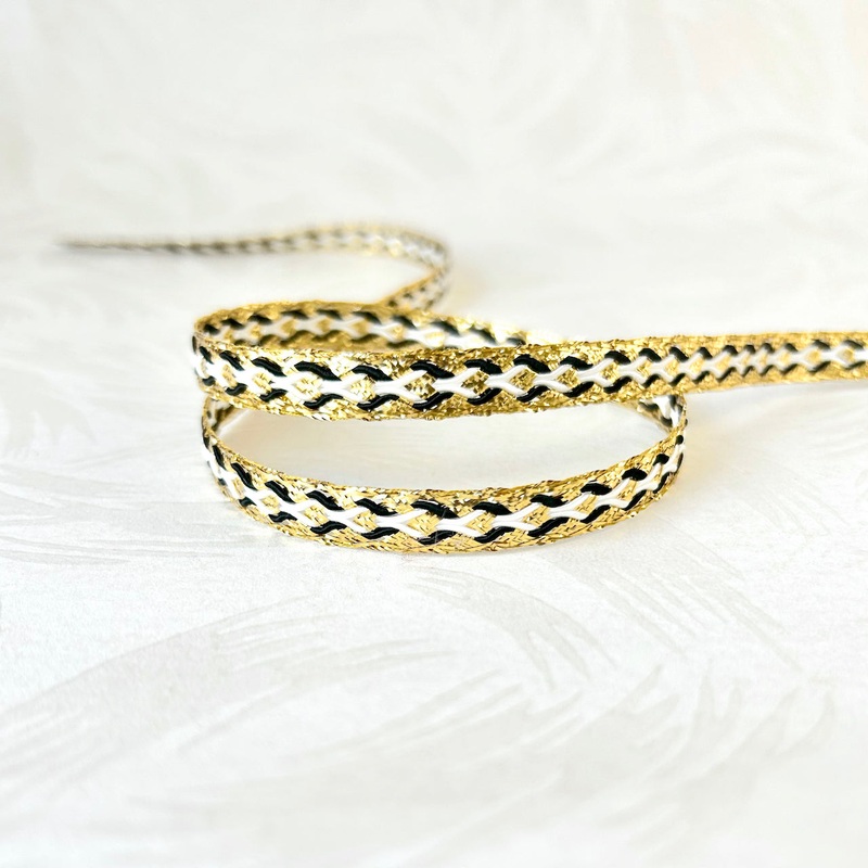 Metallic Gimp Braid-Gold, Black & White