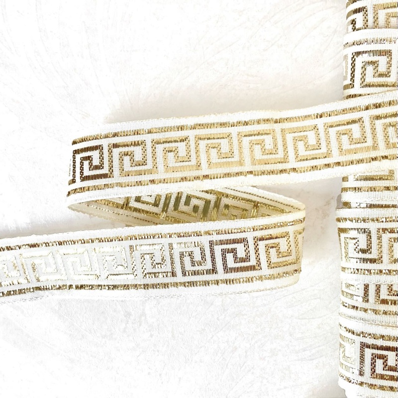 Metallic Greek Key Jacquard-Light Gold-By the Yard & 50 Yard Roll