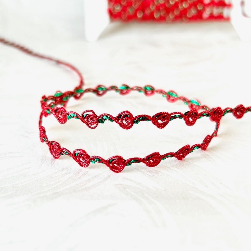 Metallic Rococo Braid-Red & Emerald