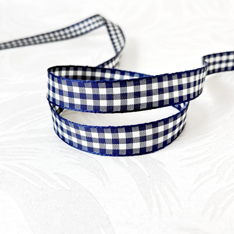 Navy Check Taffeta Ribbon-Navy