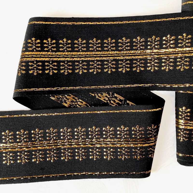 Wide Metallic Jacquard-Gold on Black