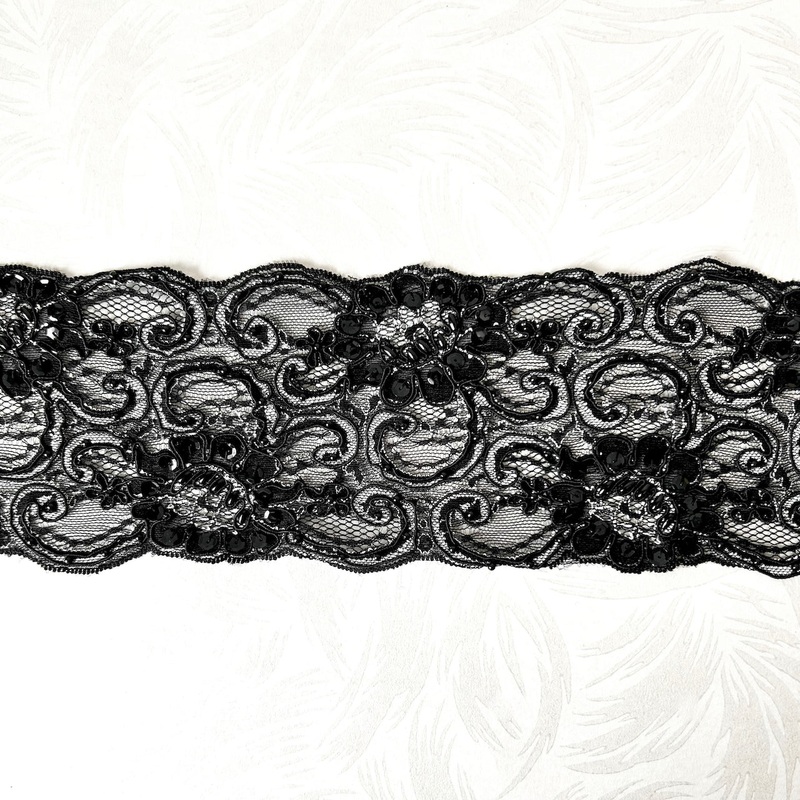 Beaded Black Alencon Lace-Black-By the Yard & 15 Yard Bundle