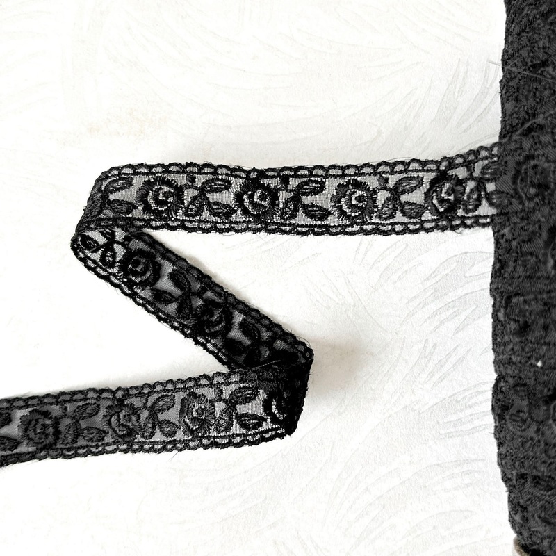 Embroidered Floral Flat Lace-Black-By the Yard & 100 Yard Roll