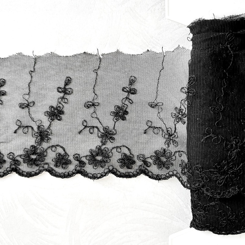 Embroidered Tulle Lace-Black-By the Yard & 36 Yard Board