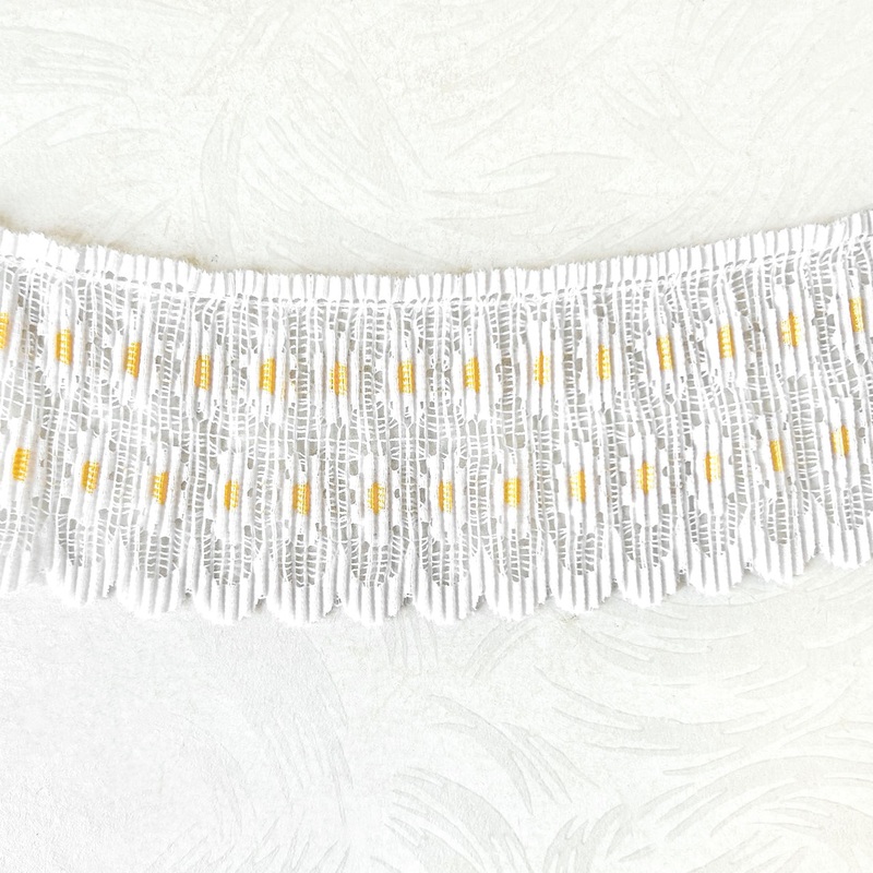 Floral Pleated Lace Trim-White & Gold-By the Yard & 25 Yard Roll