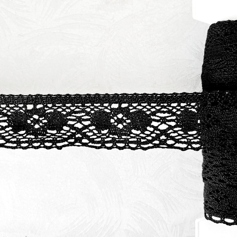 Floral Scalloped Cluny Lace-Black-By the Yard & 36 Yard Board