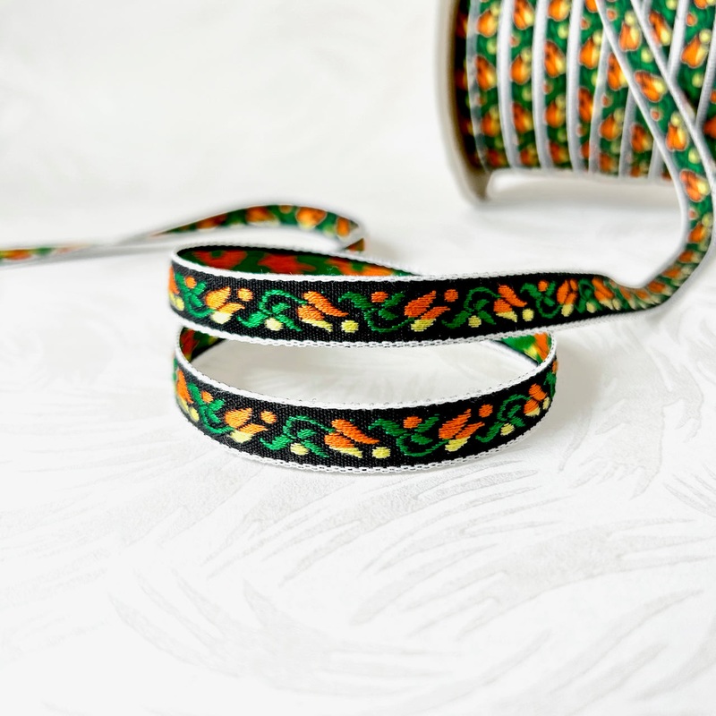 Floral Tulip Jacquard-Orange & Yellow on Black