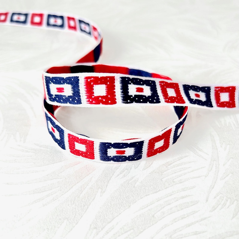 Geometric Jacquard-Red & Navy on White