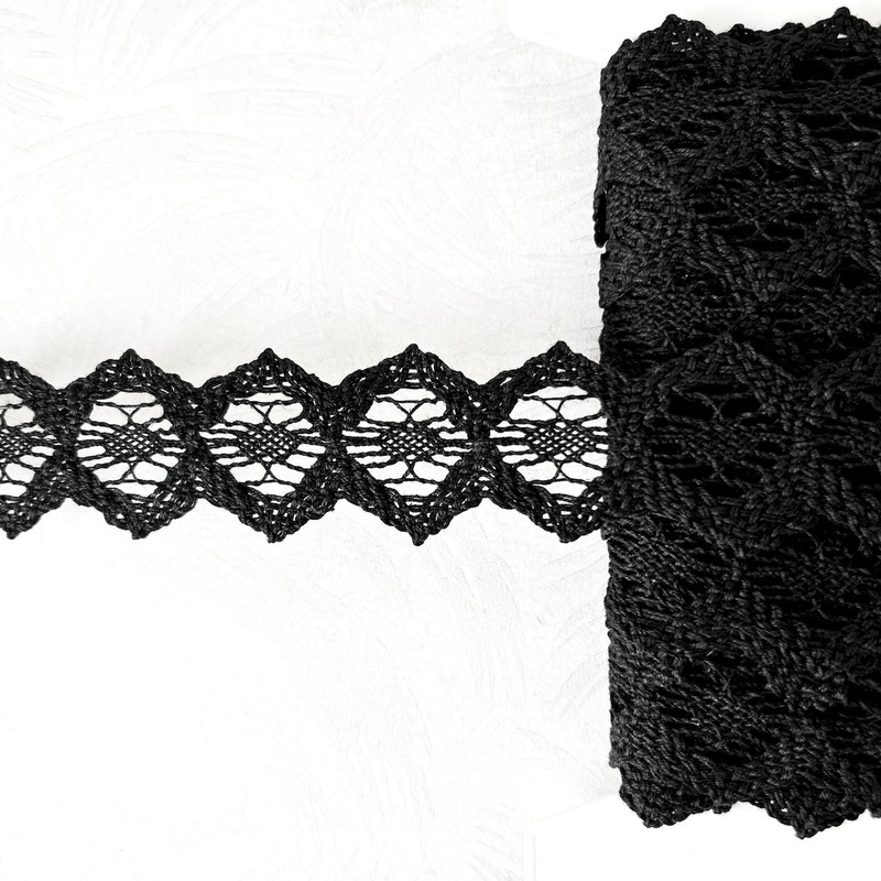 Hexagon Cotton Cluny Lace-Black-By the Yard & 144 Yard Roll
