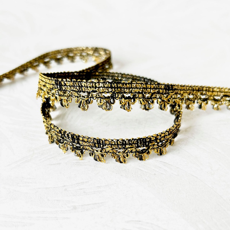 Metallic Scalloped Loop Braid-Black & Gold