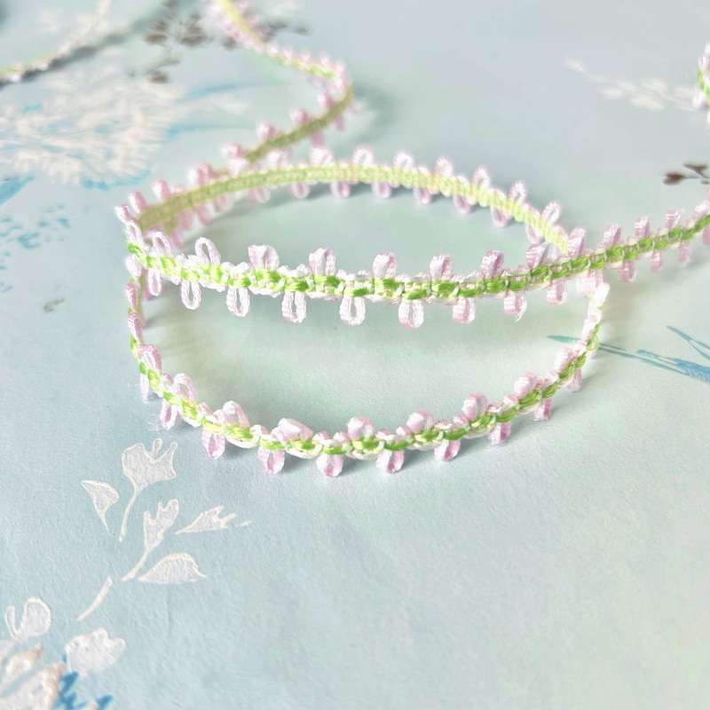 Picot Edge Braid-Pink & Green-By the Yard & 36 Yard Roll