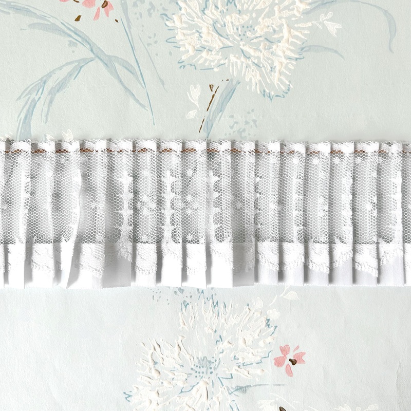 Pleated Tulle Lace Trim-White