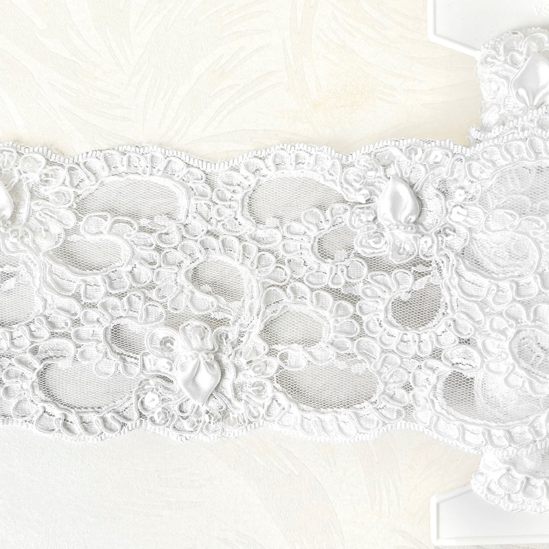 White Alencon Sequin Lace and Satin Leaves