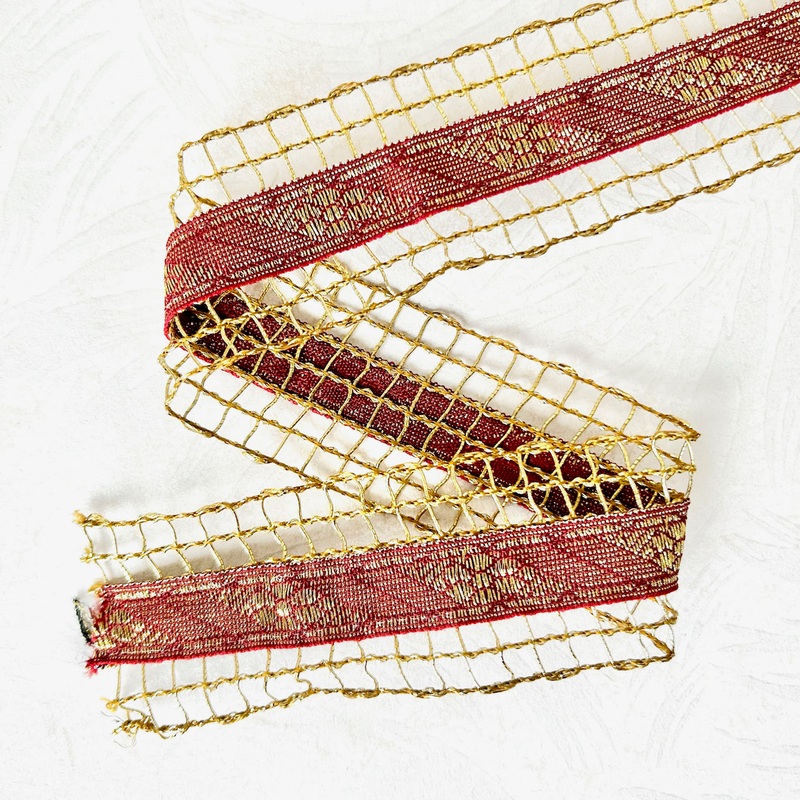 Wired Metallic Ribbon Trim-Red & Gold
