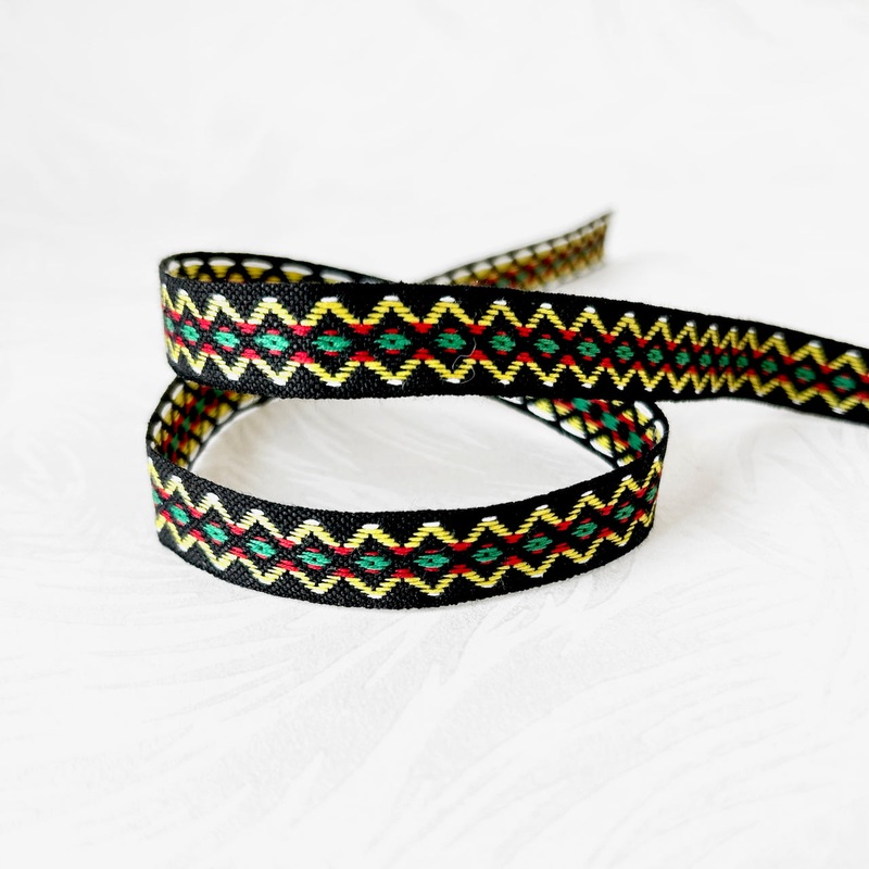 Zig Zag Jacquard-Yellow, Red & Green on Black