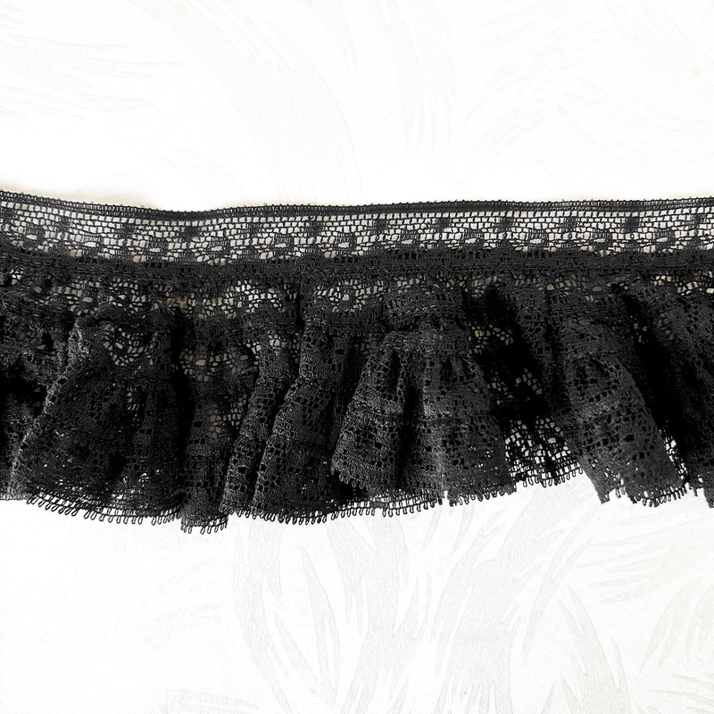 Black Ruffled Cotton Lace-Black