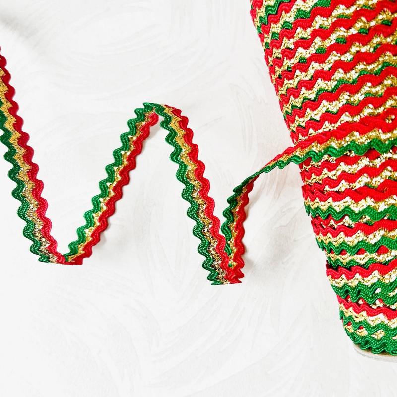 Decorative Metallic Rick Rack-Red, Green & Gold