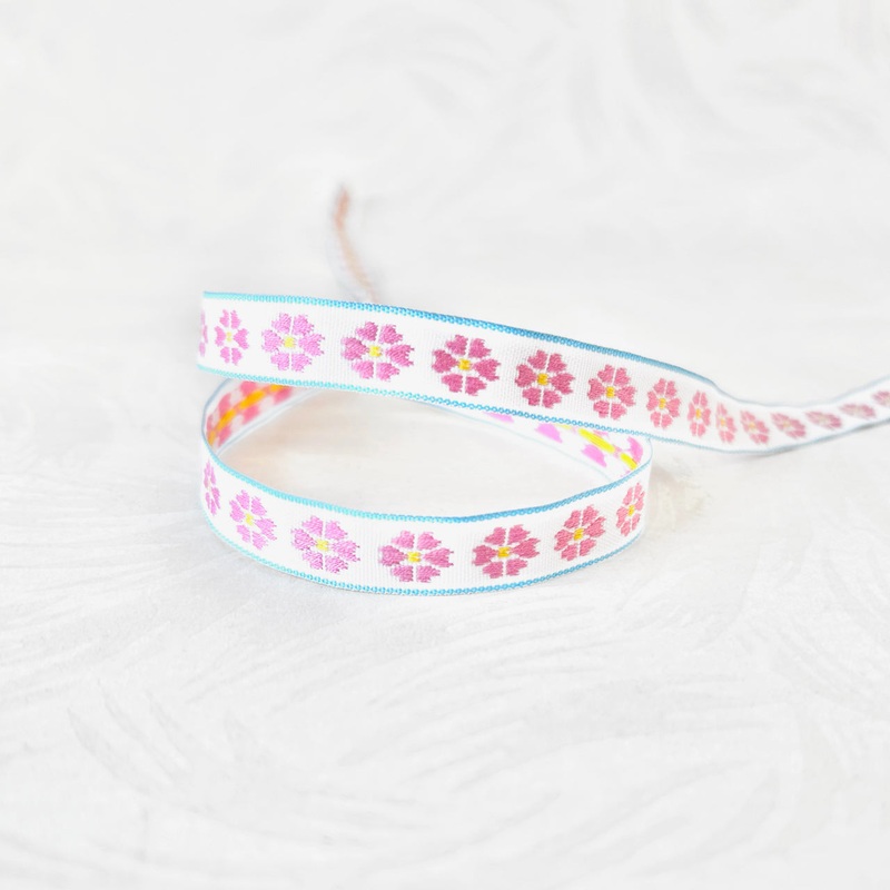 Floral Jacquard-Pink & Blue on White