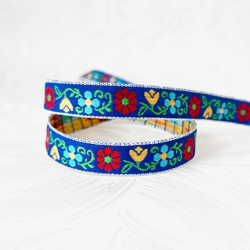 Floral Jacquard-Red & Yellow on Blue