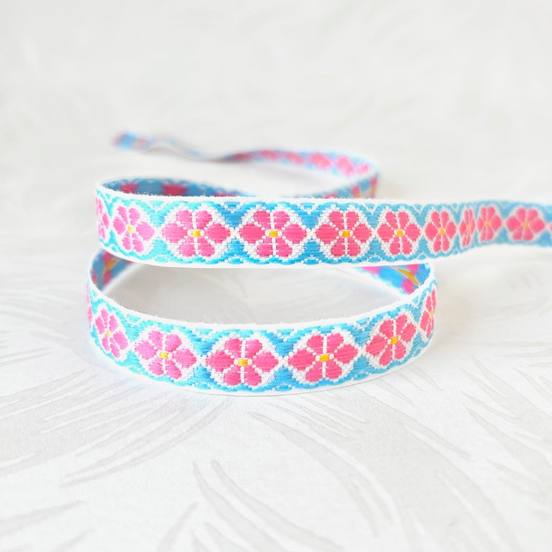 Fuzzy Floral Jacquard-Pink & Blue on White