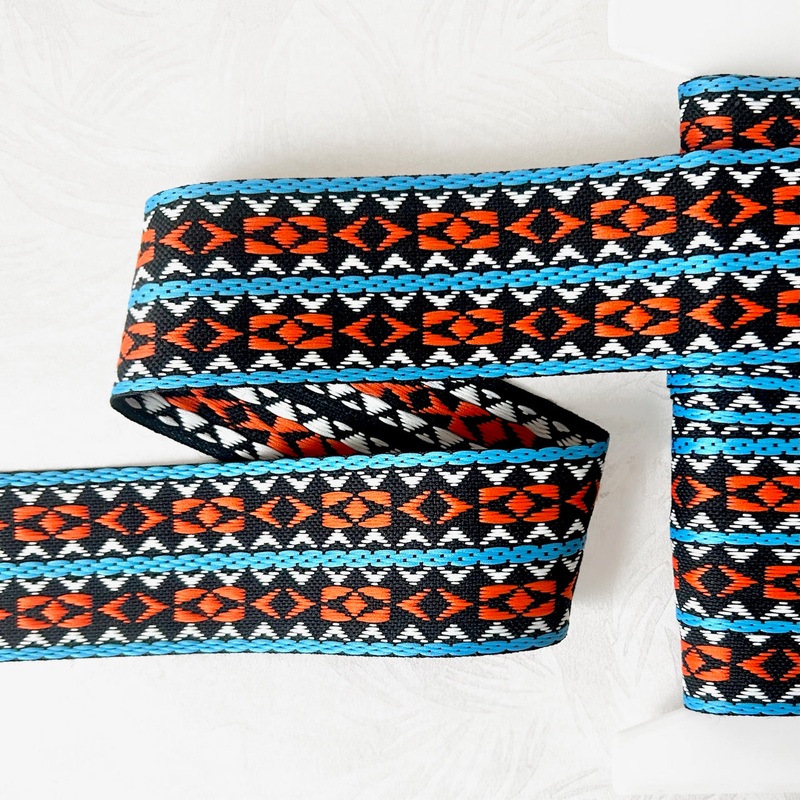 Geometric Jacquard-Blue, Orange & White on Black