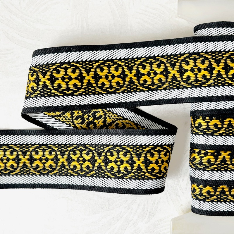 Geometric Jacquard-Gold & White on Black