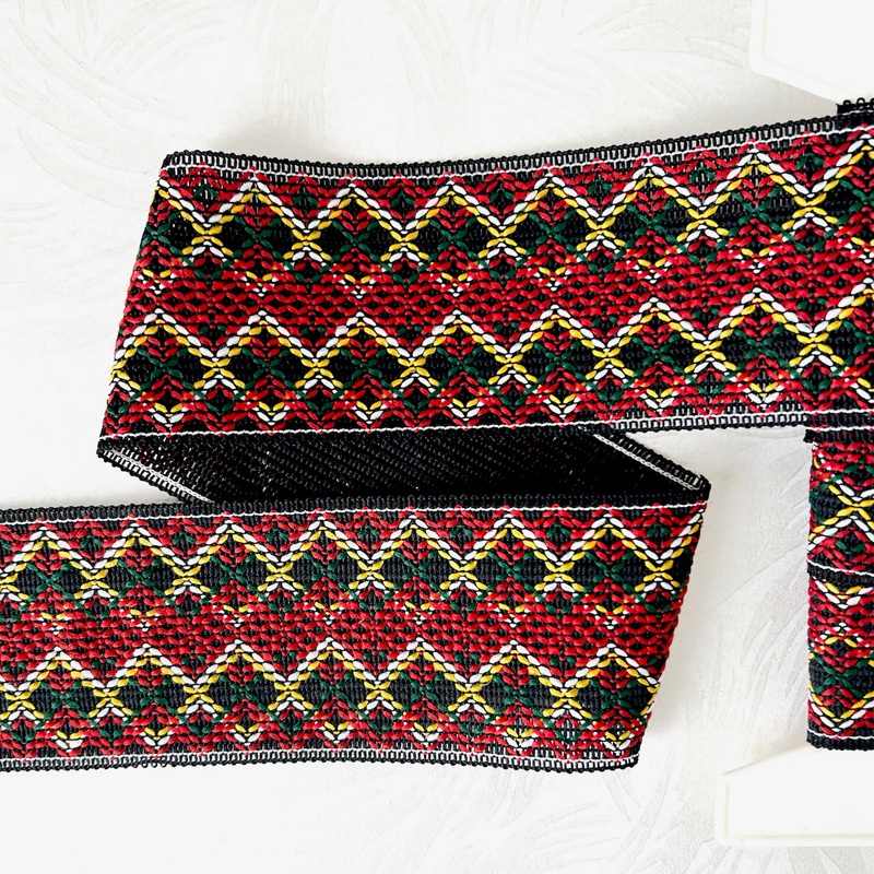 Geometric Jacquard-Red, Green & Yellow on Black