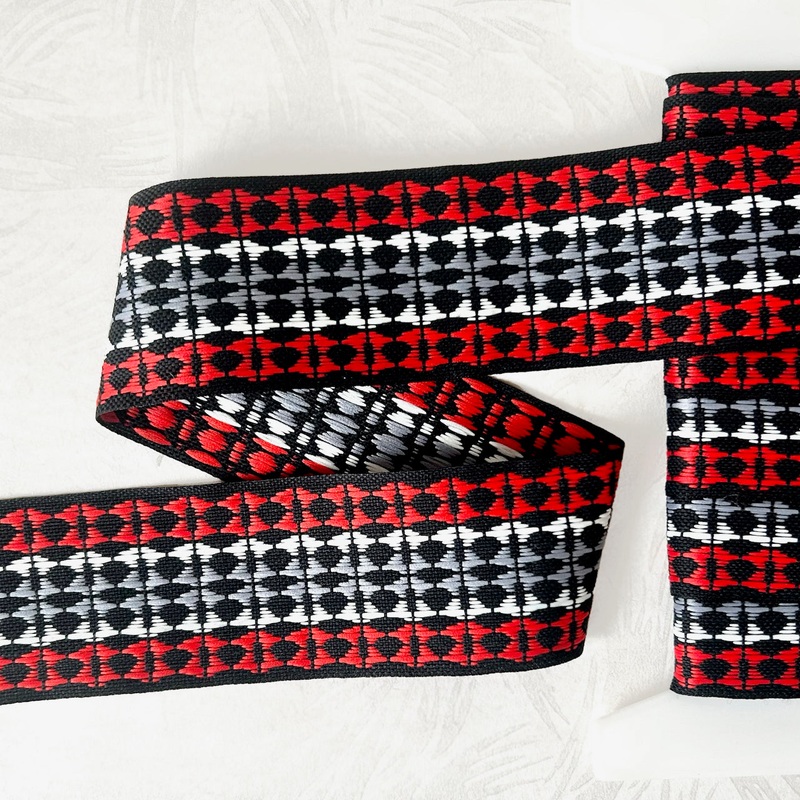 Geometric Jacquard-Red, White & Gray on Black