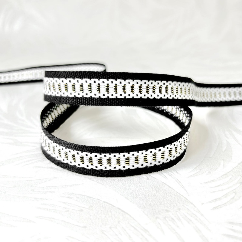 Metallic Decorative Braid-Black, White & Gold