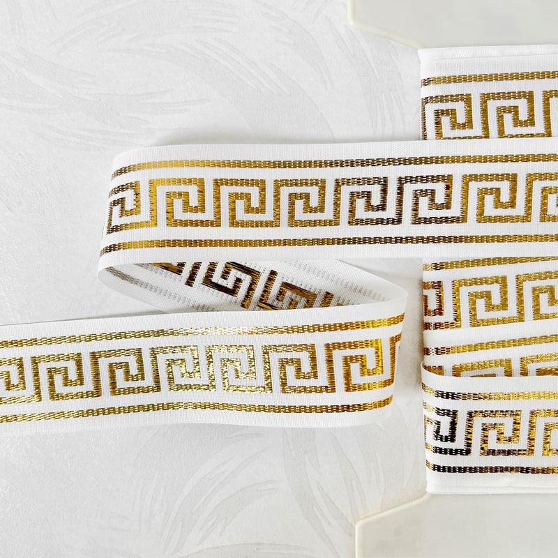 Metallic Greek Key Jacquard-Gold & White