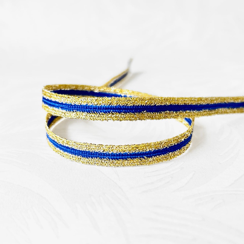 Metallic Stripe Flat Braid-Blue & Gold