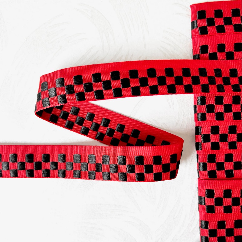 Off Center Checkered Jacquard-Black on Red