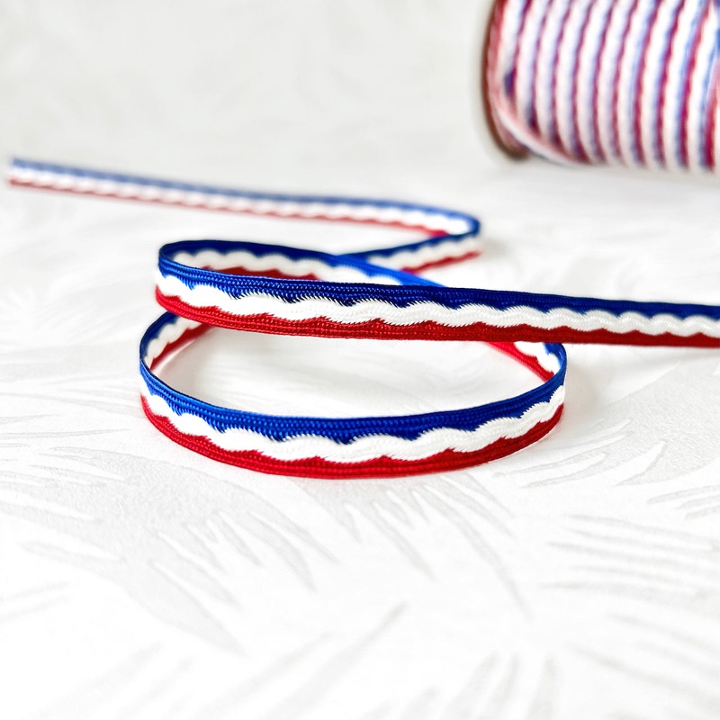 Wavy Striped Middy Braid-Red White & Blue