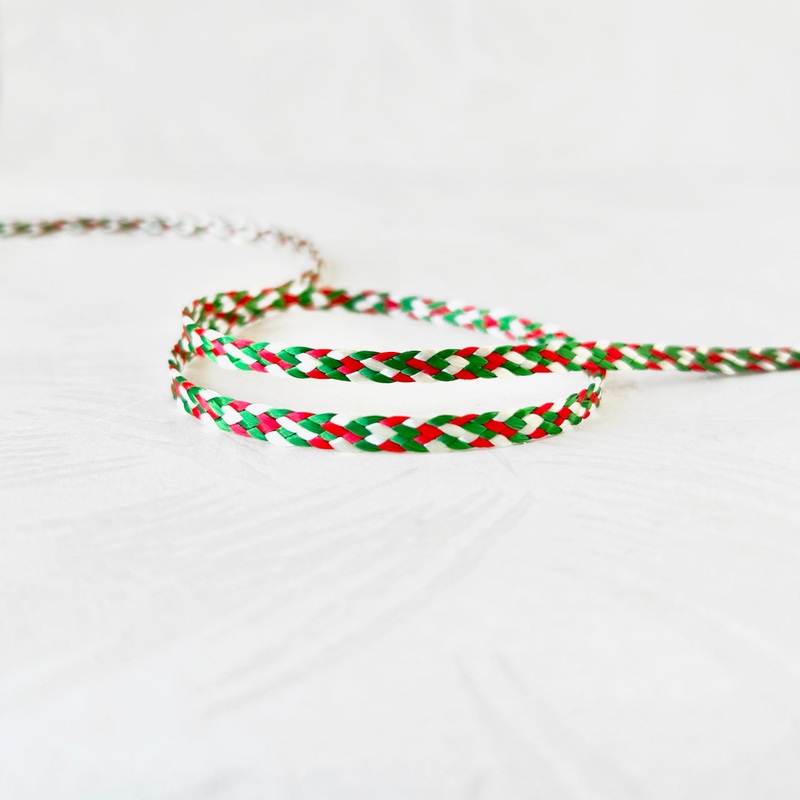 Basket Weave Flat Braid-Red, Green & White-By the Yard & 36 Yard Board