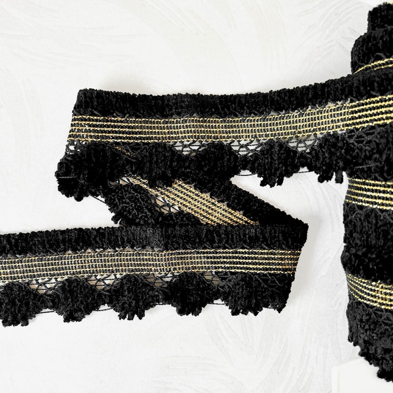 Chenille & Metallic Braid-Black & Gold-By the Yard & 36 Yard Board