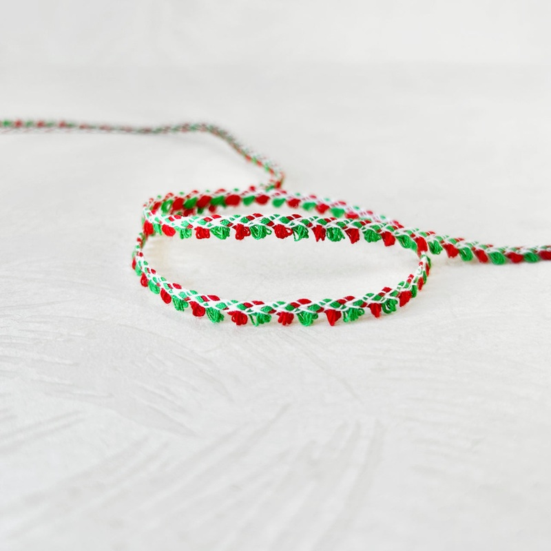 Cotton Fringed Loop Braid-Red & Green-By the Yard & 36 Yard Board