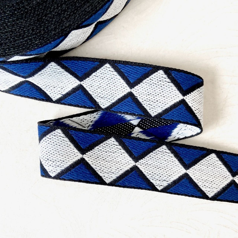 Diamond Jacquard - Vintage-Royal Blue & White-By the Yard & 36 Yard Roll