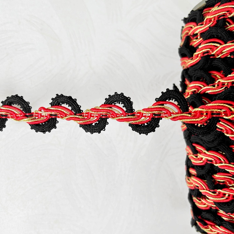 Fancy Scalloped Loop Braid-Red, Black & Gold