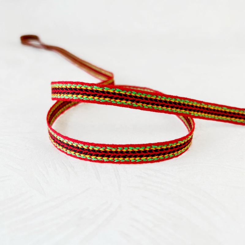 Geometric Jacquard-Light Green, Yellow & Black on Red