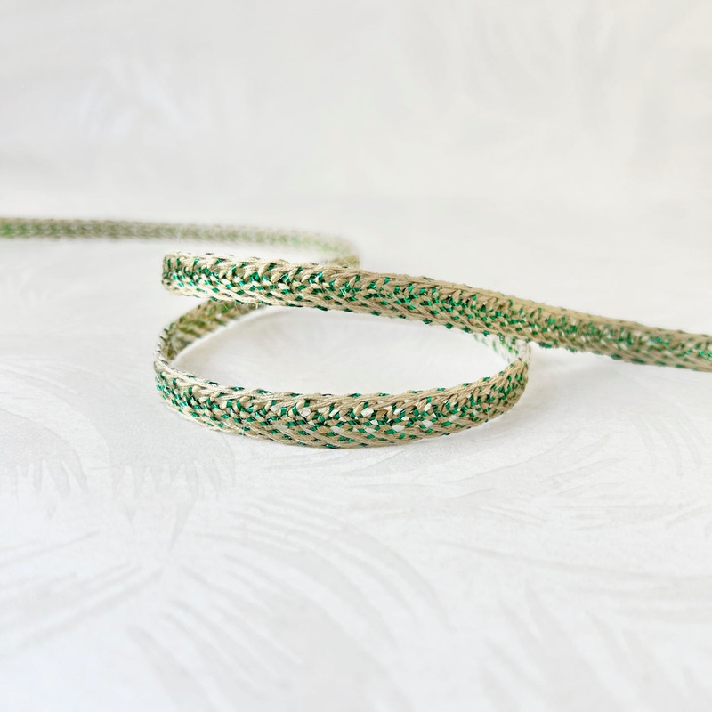 Jute & Metallic Braid-Jute & Emerald-By the Yard & 36 Yard Roll
