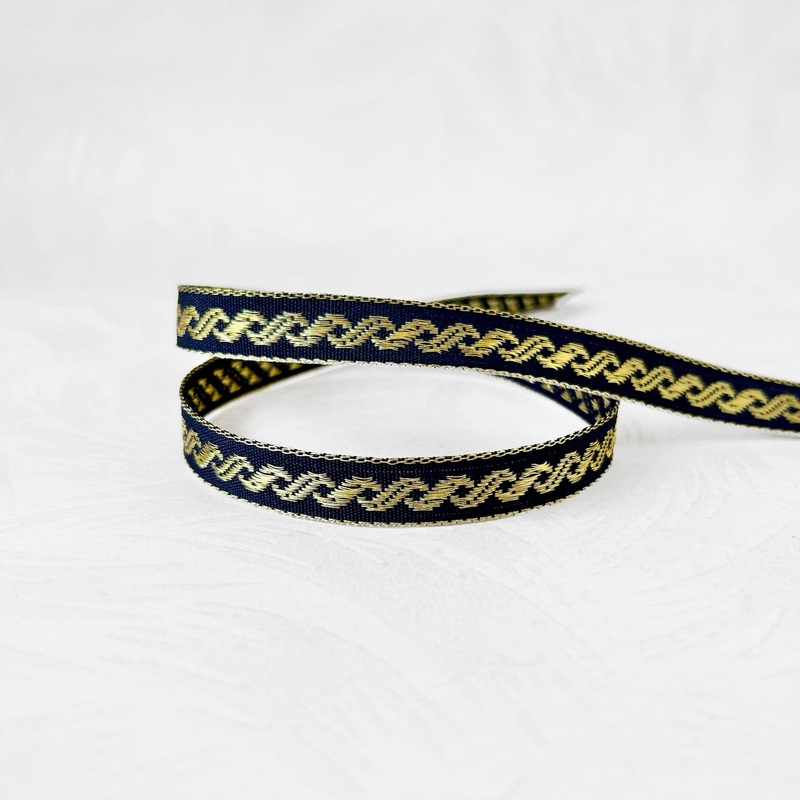 Metallic Jacquard-Gold on Dark Navy-By the Yard & 36 Yard Board