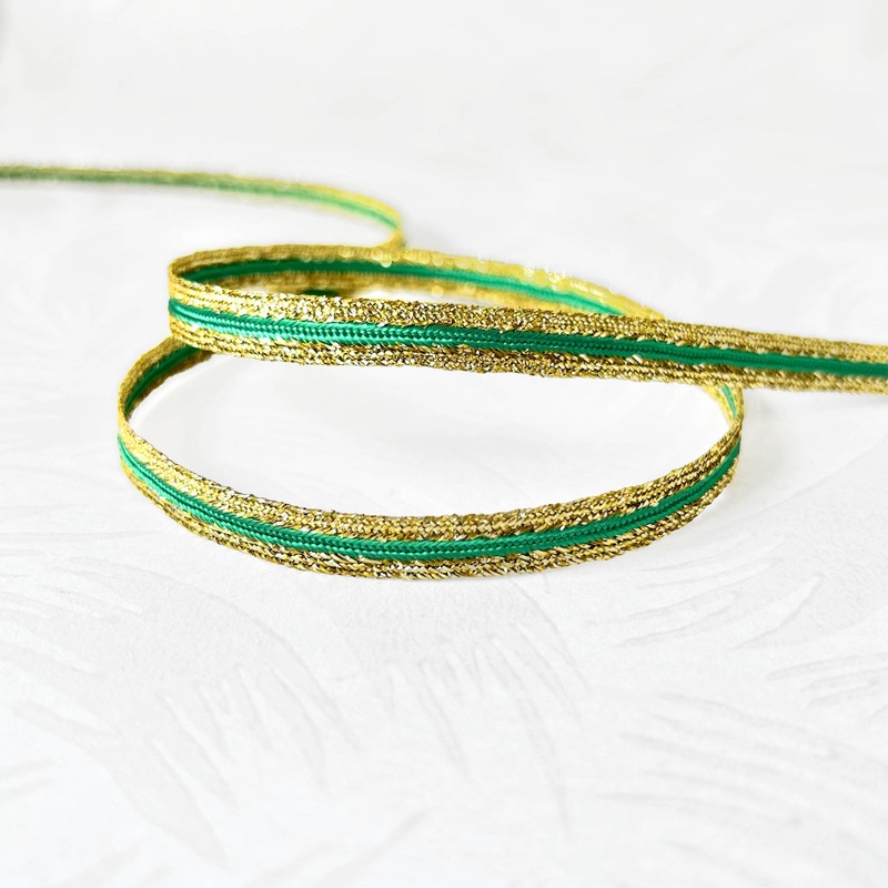 Metallic Stripe Flat Braid-Green & Gold