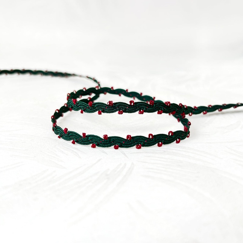 Picot Edge Wave Braid-Wine & Dark Green