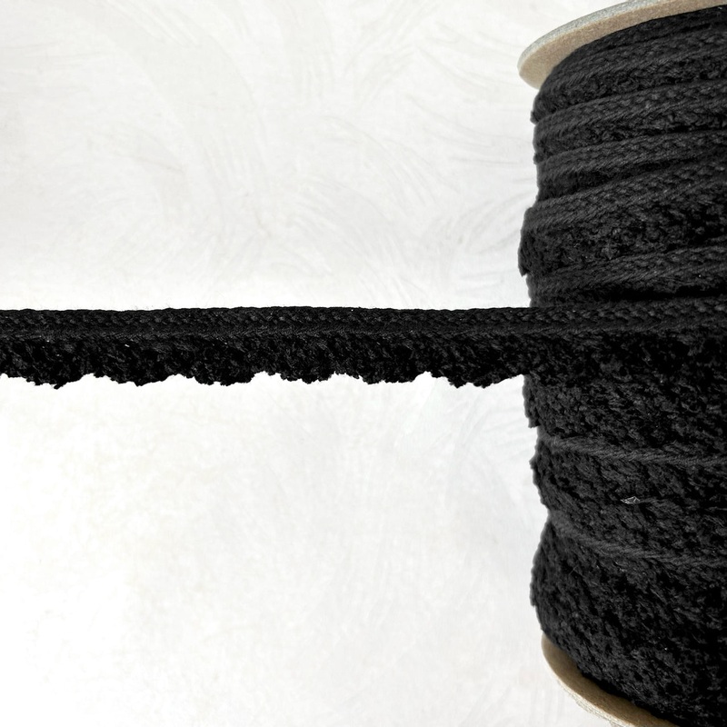 Scalloped Chenille Braid-Black-By the Yard & 72 Yard Roll