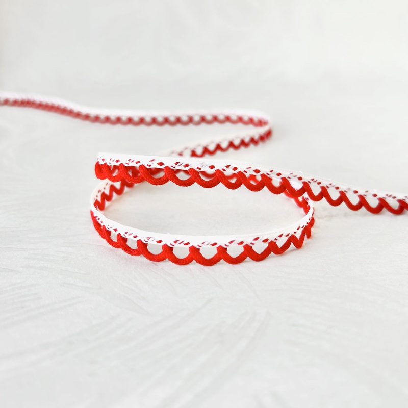 Scalloped Loop Braid-Red & White-By the Yard & 144 Yard Roll